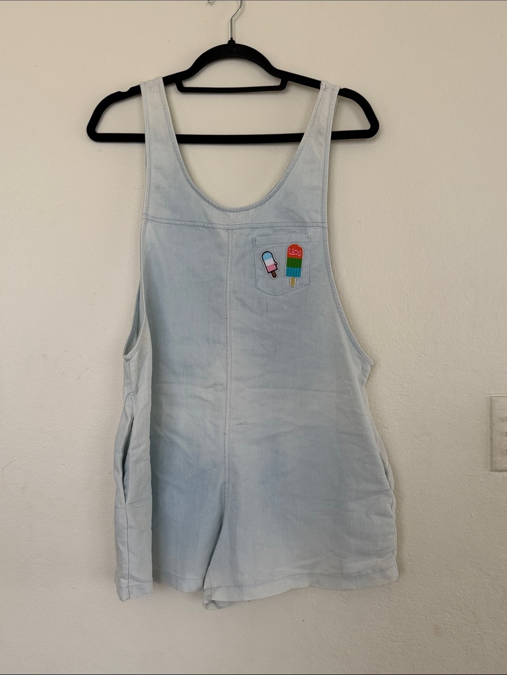Ces Femme Denim Flowy Ice Cream Patch Romper Size M Summer Style